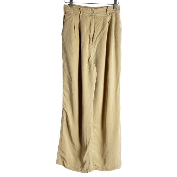 DONNI Twill Pleated Tan High Waist Wide Leg Trouser Pants Size Small - Picture 5 of 15